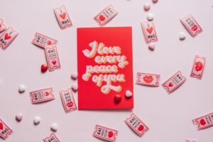 valentine postcard on pink background